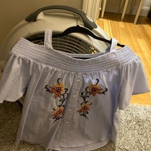 blue and white floral shirt